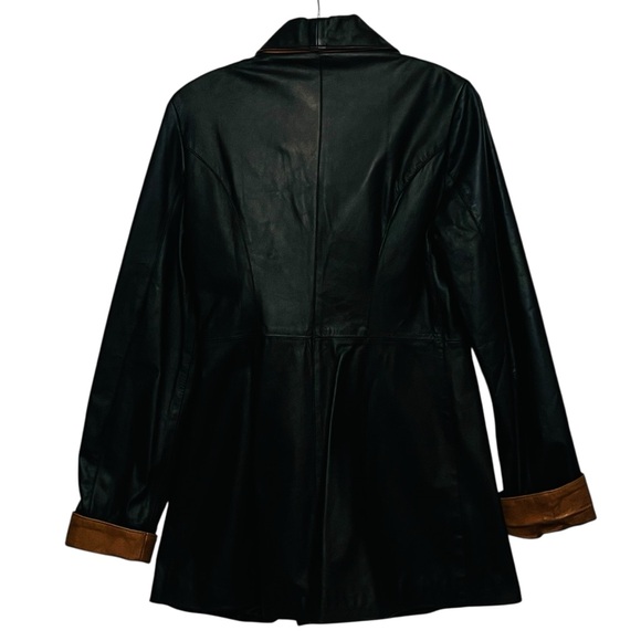 Old Florence Trench Jacket Italian Soft VERA PELLE Leather Black Brown Sz EU 44 - Picture 7 of 16